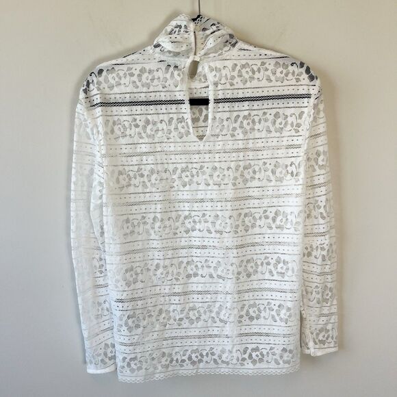 Sandro Paris Hamia White Floral Lace Blouse High Neck Quiet Luxury Size 1/Small - Picture 7 of 16